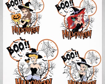 Lot de cliparts princesse d'Halloween • Chauves-souris effrayantes et citrouilles (téléchargement numérique)