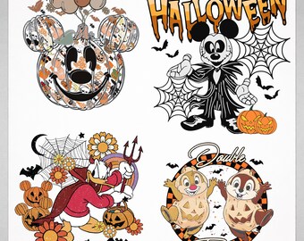 Bundle PNG Halloween Disney • Clipart citrouille Mickey et squelette Donald Devil Chip Dale Double Trouble • Sublimation effrayante • Téléchargement instantané
