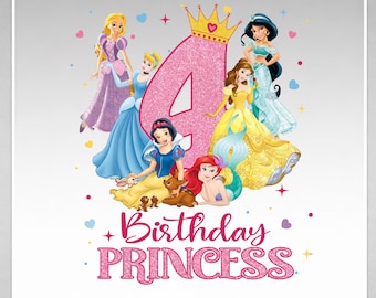 4e anniversaire princesse PNG, conception de sublimation de chemise de fille (fichier numérique)