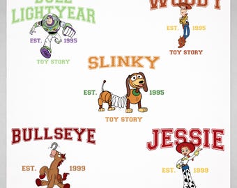 Ensemble de personnages Toy Story PNG • Clipart Slinky Woody Buzz Jessie Bullseye • Sublimation de dessin animé • Téléchargement instantané