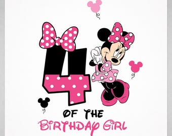 Immagine PNG di Minnie Mouse per il 4° compleanno di una bambina, grafica per feste in famiglia (download digitale)