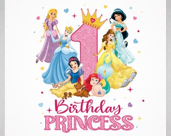 1e anniversaire de princesse PNG, Disney inspiré princesse anniversaire Design, troisième anniversaire fille chemise sublimation, fichier numérique, téléchargement immédiat,