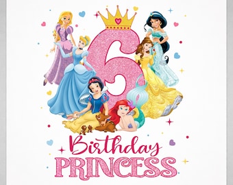 Principessa per il 6° compleanno PNG, design ispirato alla Disney (file digitale)