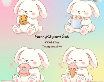 Sweet Bunny Clipart Set, Cute Baby Bunny PNG, Nursery Animal Clipart, Kids Illustration, Transparent Background