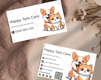 Pet Sitting Business Card Bundle, 2 Editable Canva Designs, Dog Sitter Marketing, Pet Care Branding Template