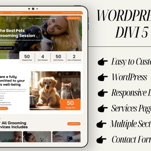 Comprehensive pet service provider WordPress template. Features Divi drag-and-drop builder, fully responsive design, booking and inquiry pages, and SEO-ready structure. Ideal for groomers, veterinarians, dog walkers, and pet sitters. Highlights services professionally and enhances client engagement. Pawaus ensures easy customization, fast launch, and an attractive, user-friendly website for local pet businesses.