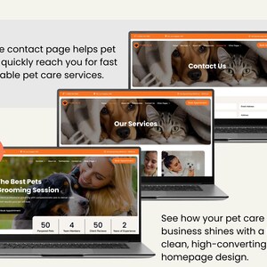 Fast-loading pet care website template for animal care providers, groomers, pet sitters, and veterinary clinics. Includes Divi pre-built pages, mobile-responsive design, SEO-friendly layout, booking and inquiry pages, and easy visual customization. Ideal for local pet businesses aiming to launch a professional, client-attracting website quickly and efficiently.