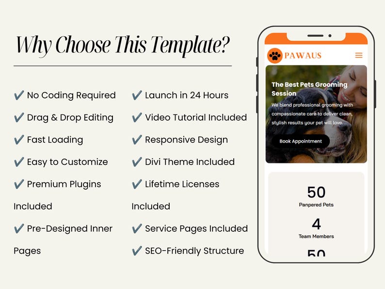 Fast-loading pet care website template for animal care centers, dog walkers, groomers, and boarding services. Fully mobile-responsive with SEO-friendly structure. Drag-and-drop visual editor allows easy customization. Pre-built pages include home, about, services, reviews, and contact. Ideal for small businesses seeking a professional online presence to attract local clients efficiently.