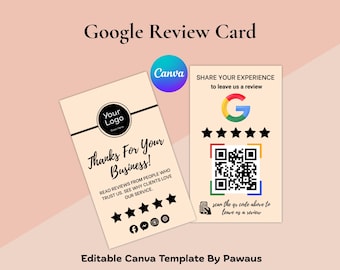 Google Feedback Card Template Canva Editable | QR Code Rating Request | Customer Testimonial Sign