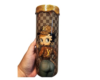 Custom 3D Gold Drip Tumbler – Designer Inspired Betty Boop & Bear 20oz Skinny Tumbler, Personalized Luxury Coffee Cup, High-End Insulated Gi