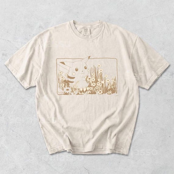 Pokemon Pikachu Shirt, Vintage Wildflower Tee, Cottagecore Pikachu Gift, Retro Floral Top, Comfort Colors Shirt, Gift for Pokemon Fans