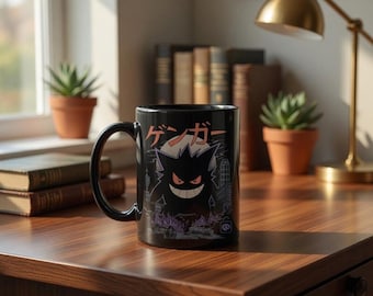 Japoński czarny kubek Gengar, kubek do kawy z anime Pokemon Ghost Type, ceramiczny kubek w stylu Kawaii Horror, kubek do gier, prezent dla fanów Pokemon