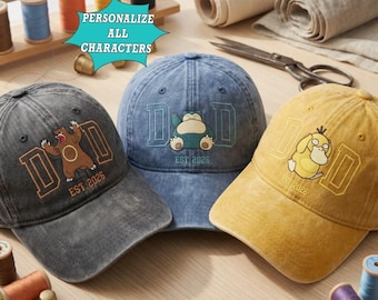 Personalized Dad Embroidered Hat, Custom Pokemon Cartoon Characters Cap, Family Matching Hat, Cute Dad Gift, Fathers Day Gift, Birthday Gift