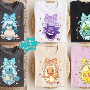 Maglietta Vintage Coquette Pokemon Comfort Colors, Maglietta Bow Poke, Maglietta Retro Poke Monsters, Maglietta coordinata Poke Monsters, Maglietta di compleanno Pokemon