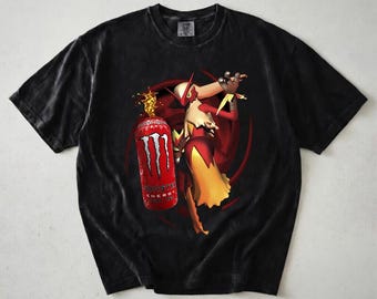 Camiseta Blaziken Monster Energy, Camiseta Comfort Colors Blaziken, Camiseta divertida de bebida energética Monster con cafeína, Merchandising de videojuegos retro, Regalos vintage para gamers