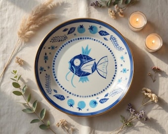 Plato de cerámica para joyas de Magikarp, lindo soporte para anillos de Pokémon Magikarp, regalo para fans, plato de cerámica para anillos, decoración kawaii para tocador, regalo para fans del anime