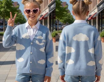 Swablu And Altaria Pokemon Cardigan, Blue Sky Cloud Knit Sweater, Aesthetic Anime Apparel, Cute Flying Type Pokémon, Kawaii Gift For Fans