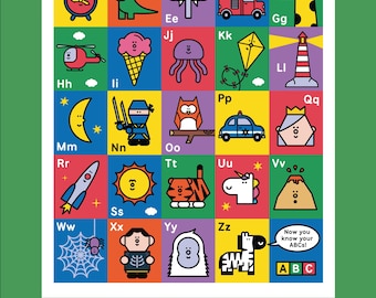 Póster del alfabeto digital • Arte imprimible para guardería • Decoración de pared para niños • Descarga instantánea