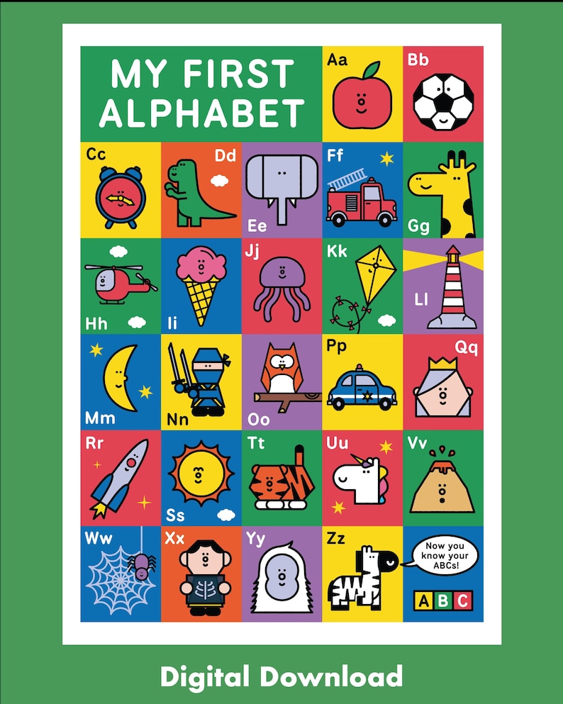 Digital Alphabet Poster • Printable ABC Nursery Art • Kids Wall Decor ...