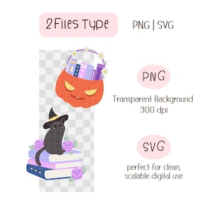 39 Spooky Bookish Clipart PNG SVG, Hand Drawn Halloween Book Clipart, Witch Books, Black Cat Clipart, Ghost Book Stack, Cute Spooky Library image 2