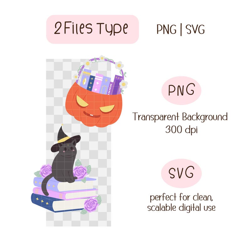 39 Spooky Bookish Clipart PNG SVG, Hand Drawn Halloween Book Clipart, Witch Books, Black Cat Clipart, Ghost Book Stack, Cute Spooky Library image 2
