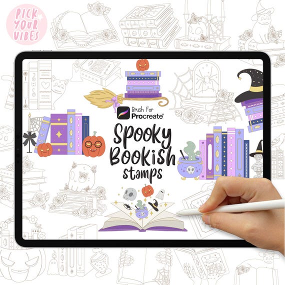 39 Spooky Bookish Procreate Stamps, Halloween Witchy Book Brushes For Book Lover (Procreate Only)