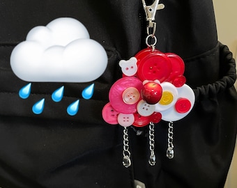 Handmade Button Keychain, Pink Cloud Apple Charm, Pastel Purse Accessory, Fruit Bag Decor
