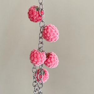 Realistic Raspberry Keychain, Y2K Star Punk Bag Charm, Silver Studded Fruit Jewelry Accessory