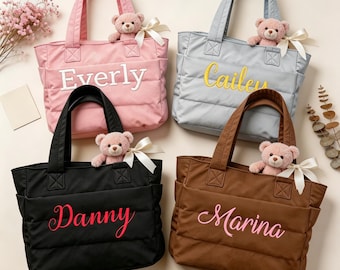 Gepersonaliseerde nylon draagtas met geborduurde naam, op maat gemaakte schoudertas cadeau bruidsmeisje voor dames, reizen en werk