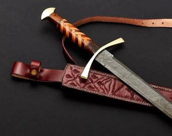 Damascus Steel Longsword, Handmade Medieval Sword, Personalized Gift for Collectors, Groomsmen,Birthday Gift for Boyfriend Father's Day Gift