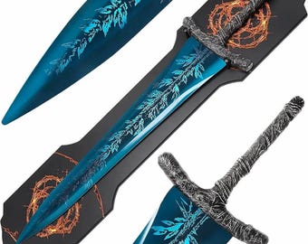 Moonlight Greatsword Replica – Glowing Blue Fantasy Blade w/ Wall Mount Plaque – Handmade Game Inspired Sword – Dark Souls Style Decor Gift