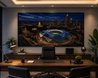 2026年ワールドカップ アトランタスタジアム ウォールアート、夜景スタジアム＆シティスカイラインプリント、2026年サッカースタジアム装飾、サッカーファンへのギフト
