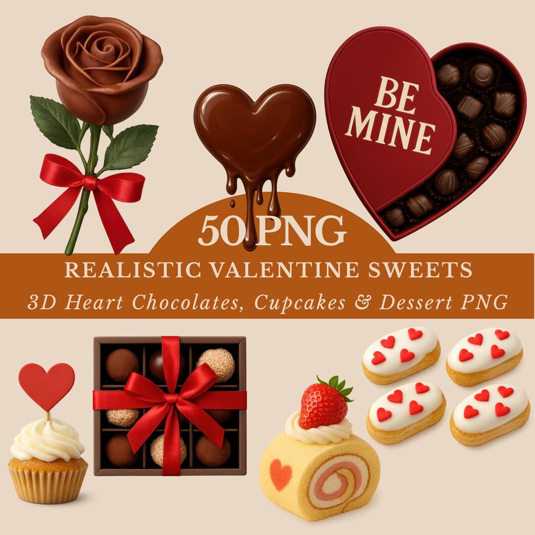 Valentin Sweets Graphics Realistic Valentine Sweets PNG, 3D Heart Chocolate Clipart, Luxury ...