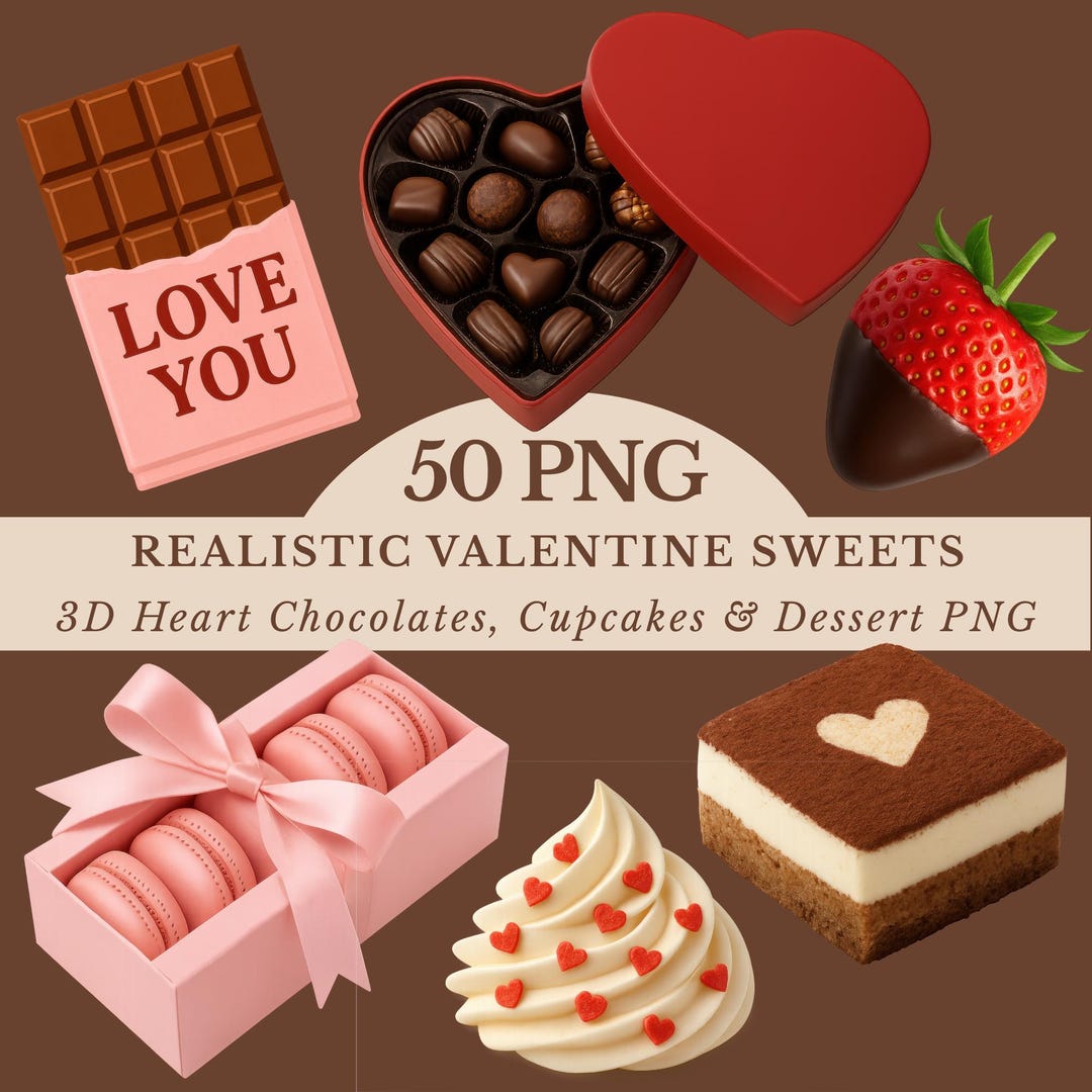 Valentin Sweets Graphics Realistic Valentine Sweets PNG, 3D Heart Chocolate Clipart, Romantic ...