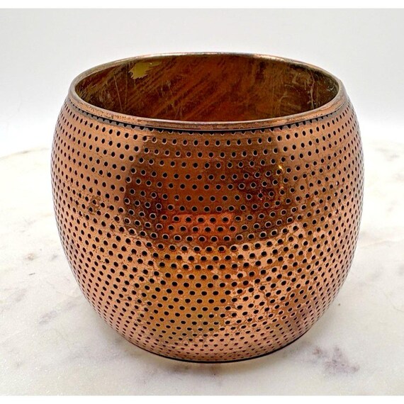 Textured Grid Solid Copper Wide Bangle Chunky Bra… - image 1