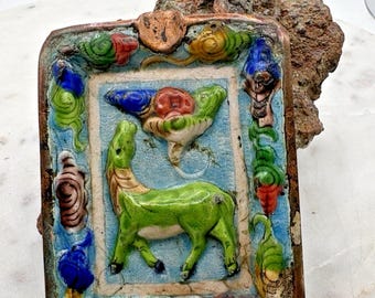 Vintage Compact Portable Brass Enamel Ashtray with Horse, China