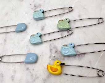 Lote de 7 imperdibles vintage para pañales de tela Baby Gerber Duck Bunny Blue Yellow Safety