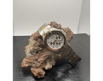 Timex Mens Watch Day Date 38mm Two Tone Case Band Vintage Rare Quartz Analog