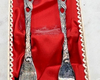 Two Silverplate Vintage 90 PICKLE Forks 5 3/4" (trademark shield ax) New In Box