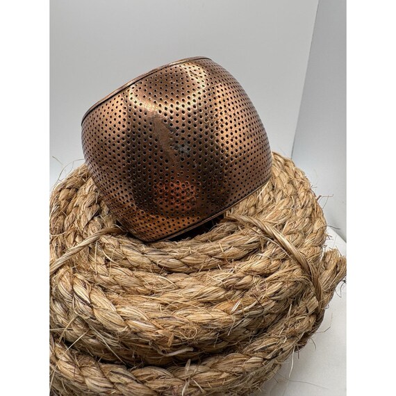 Textured Grid Solid Copper Wide Bangle Chunky Bra… - image 3
