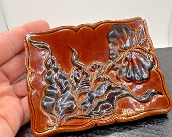 Vintage Haeger Pottery floral soap dish/ trinket dish model 930 Brown Earth Tone