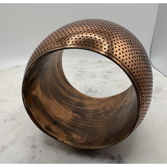 Textured Grid Solid Copper Wide Bangle Chunky Bra… - image 2