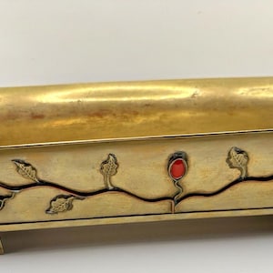 Brass Asian Rectangle Jardiniere Planter Four Footed Embellishments Leaves China
