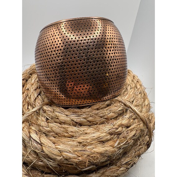 Textured Grid Solid Copper Wide Bangle Chunky Bra… - image 4