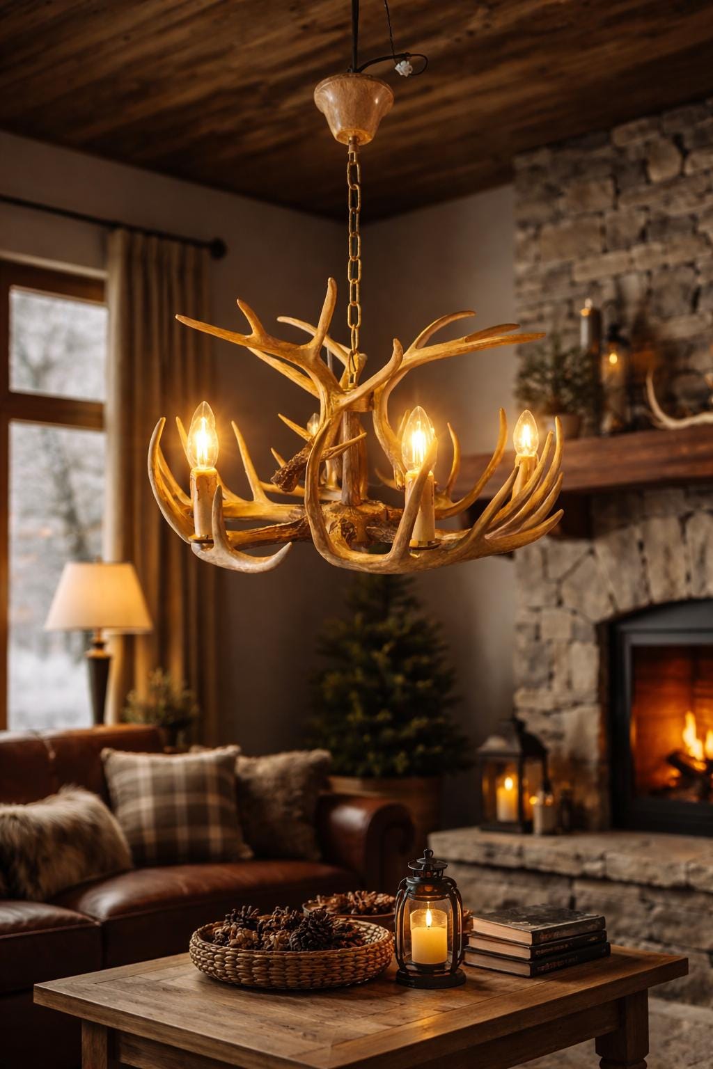 Rustic Antler Chandelier, Cabin Lodge Lighting for Living Room, Dining ...