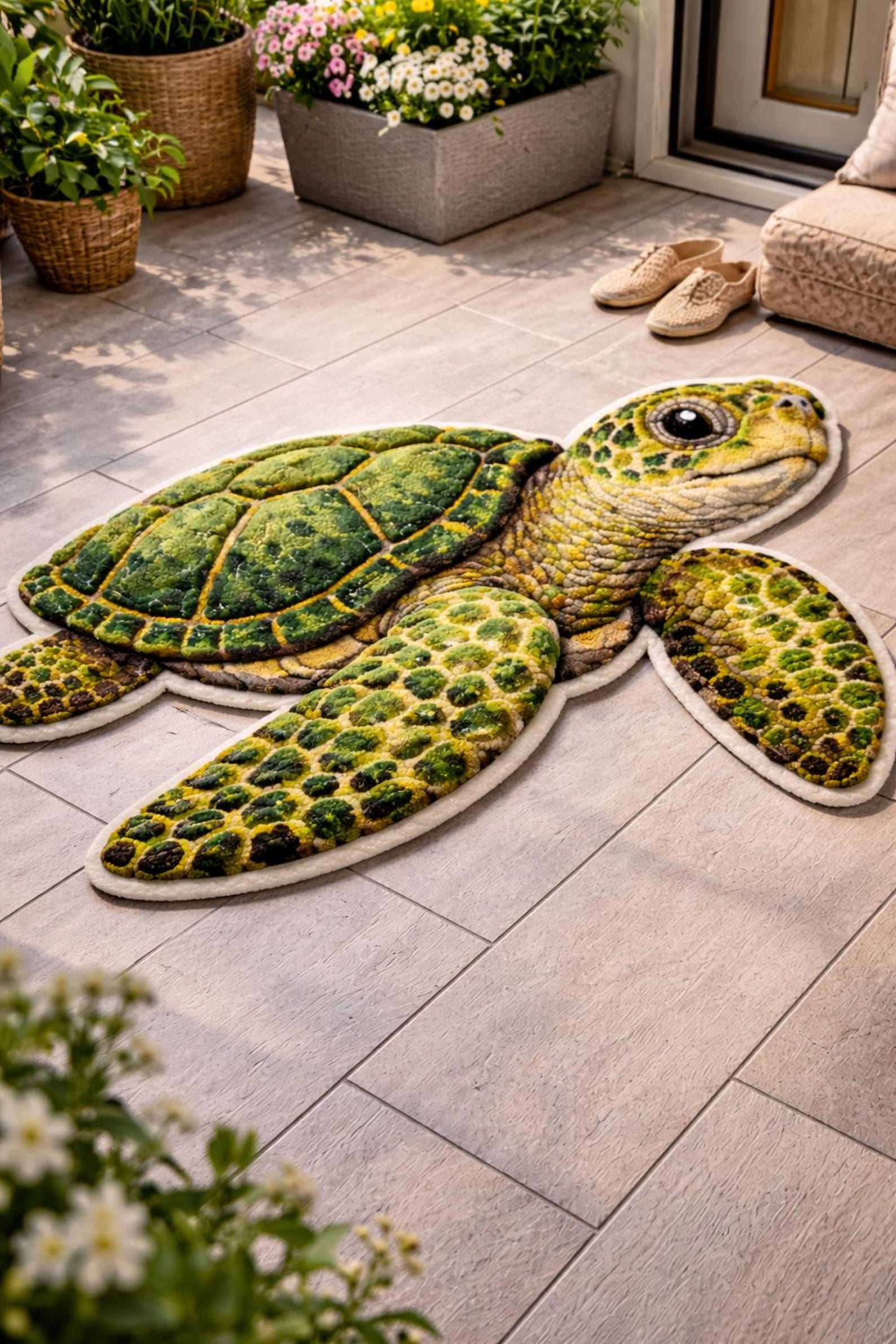 Turtle Rug Cream Green Sea Turtle Rug | Coastal Animal Floor Mat for Living Room, Kids ...