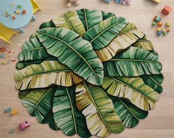 Banana Leaf Area Rug – Tropical Green Rug for Playroom & Nursery