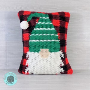 Buffalo Check Christmas Gnome Crochet Pillow Pattern
