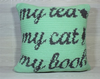 Crochet Pattern/Graphgan/Tapestry/Crochet Tea, Cat, Book Pillow Pattern