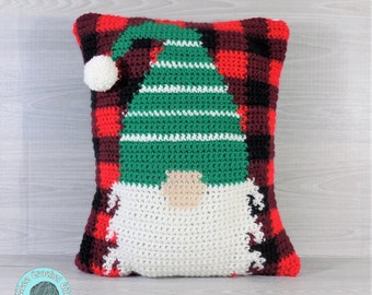 Buffalo Check Christmas Gnome Crochet Pillow Pattern